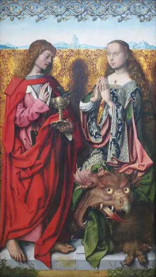 Saint Bartholomew Altarpiece: Saint John the Evangelist and Margaret, by Master of the Saint Bartholomew Altarpiece