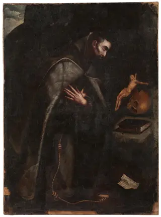 Saint Francis of Assisi kneeling in meditation