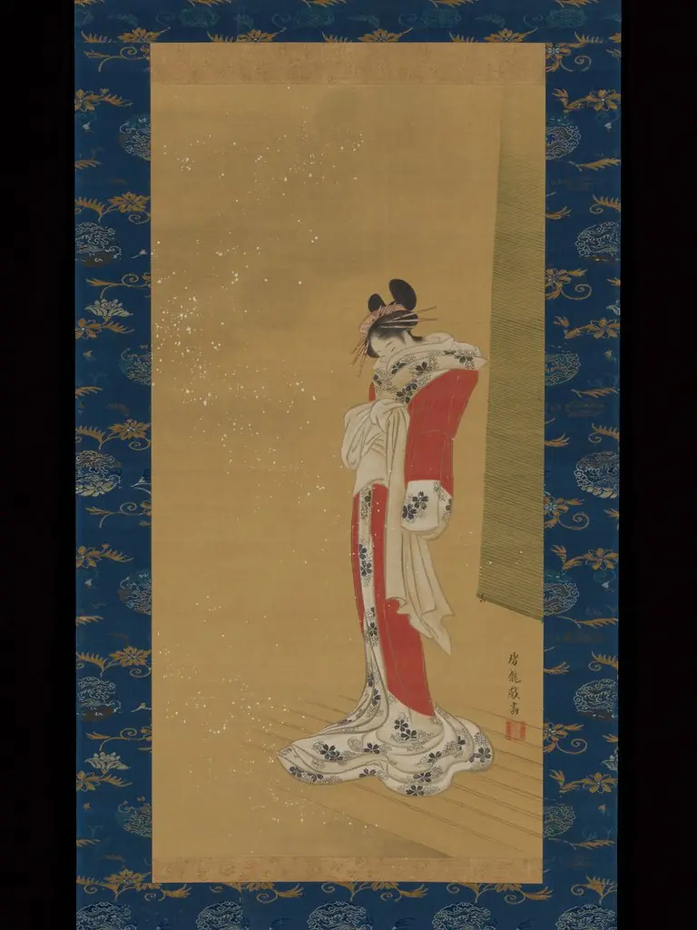 Beauty on a Veranda in Snow, by Sakai Hōitsu