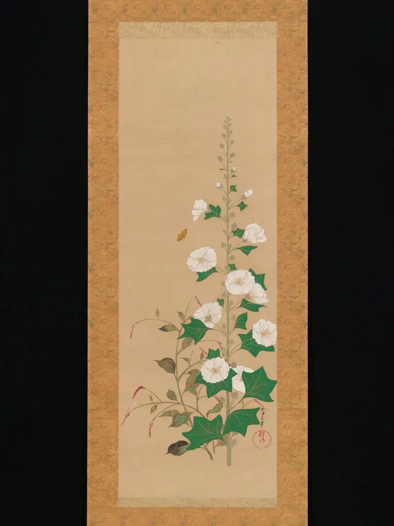 Hollyhocks and Prince’s-Feather Flowers, by Sakai Ōho
