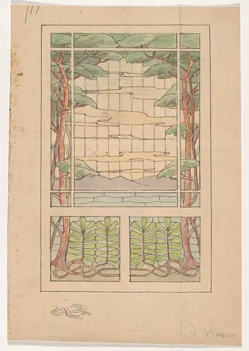 lasimaalausluonnos, maisema, by Salomo Wuorio