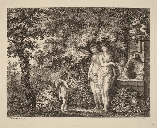 Eros with Three Girls at a Fountain, by Salomon Gessner