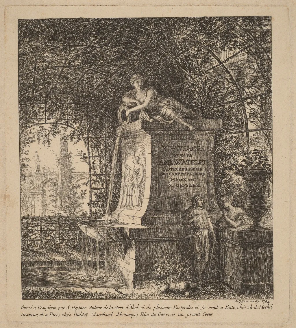 Fountain in a Summerhouse, by Salomon Gessner, ink, 1764