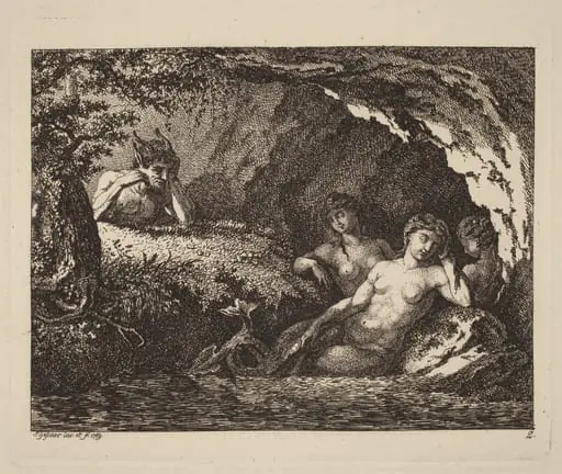 Three Sleeping Sprites with a Satyr, by Salomon Gessner