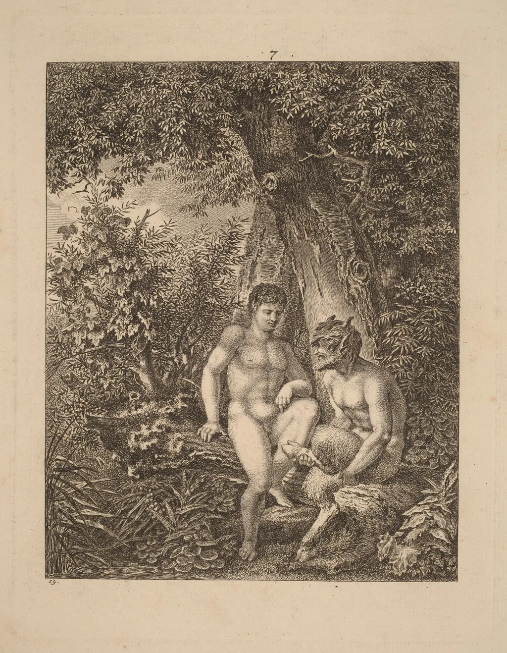 Two Satyrs in a Forest, by Salomon Gessner, ink
