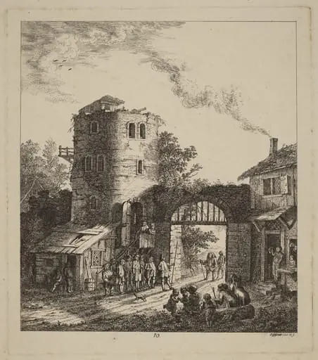 Villagers at a City Gate Greeting a Dignitary, by Salomon Gessner