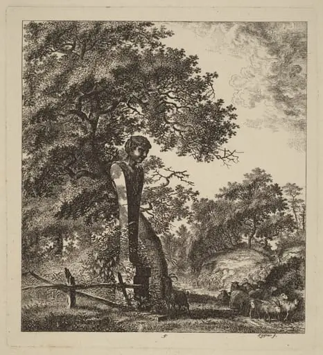 Wooded Landscape with a Herd of Goats and a Herm, by Salomon Gessner