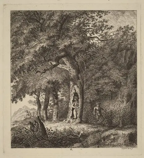 Wooded Landscape with a Nymph and a Satyr, by Salomon Gessner