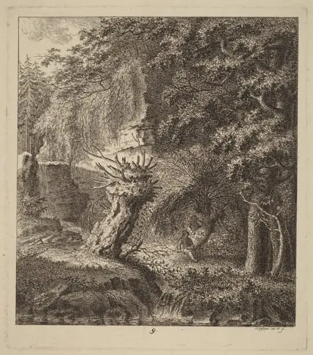 Wooded Landscape with a Pollarded Tree, by Salomon Gessner