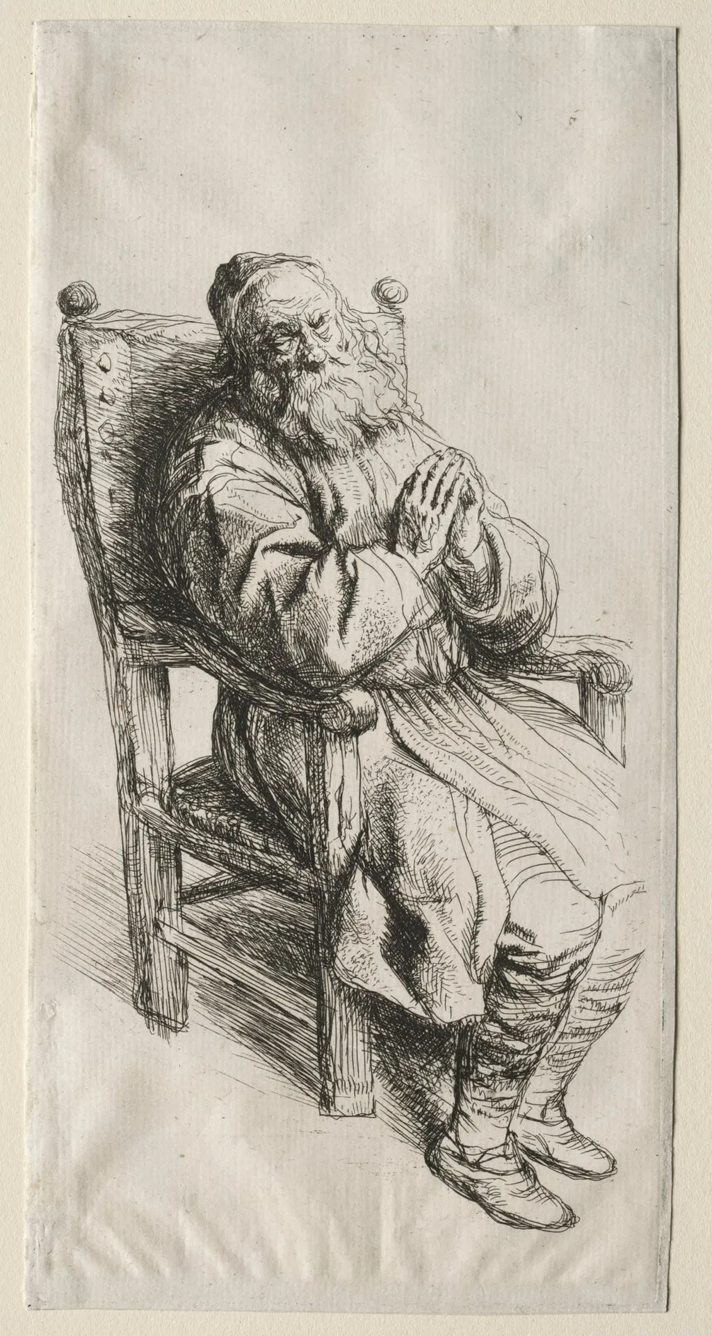 An Old Man in a Chair, Praying, by Salomon Koninck, 1642