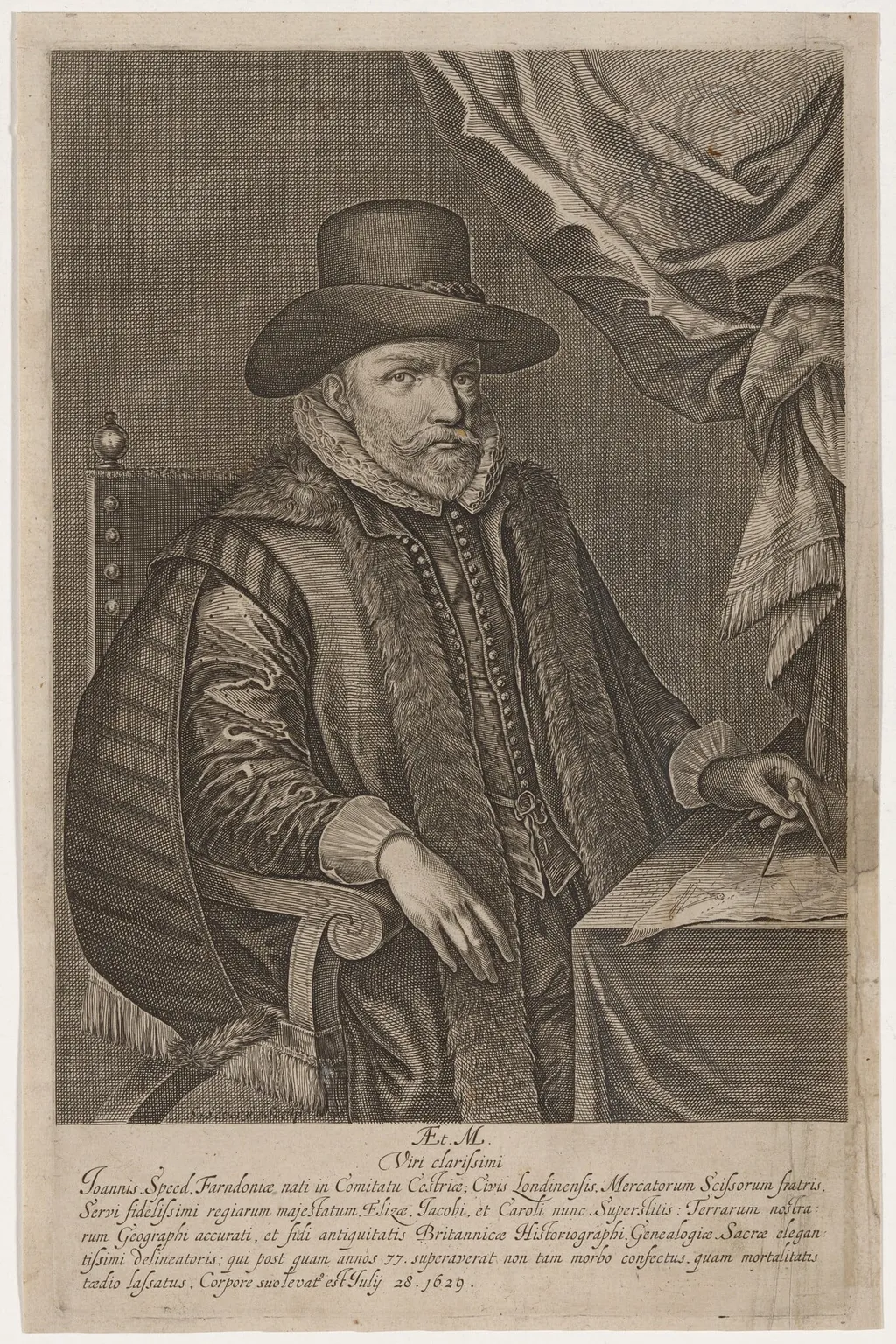 John Speed, by Salomon Savery, ink, 1632