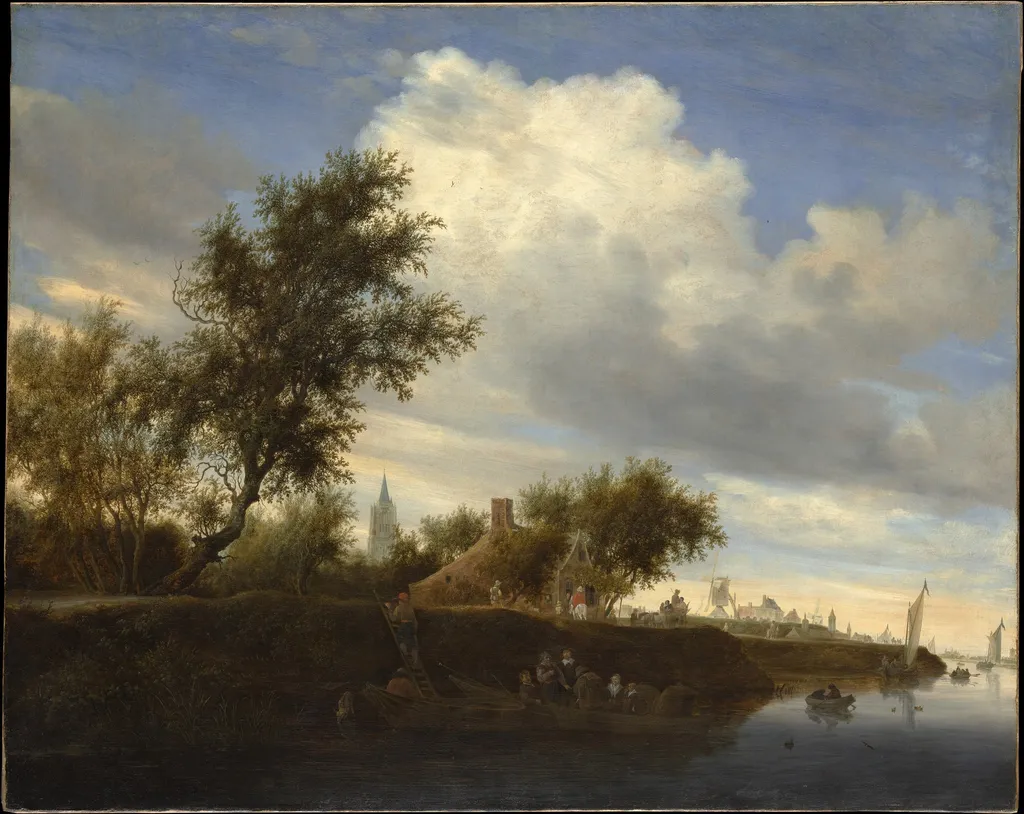 Ferry near Gorinchem, by Salomon van Ruysdael, oil, 1646
