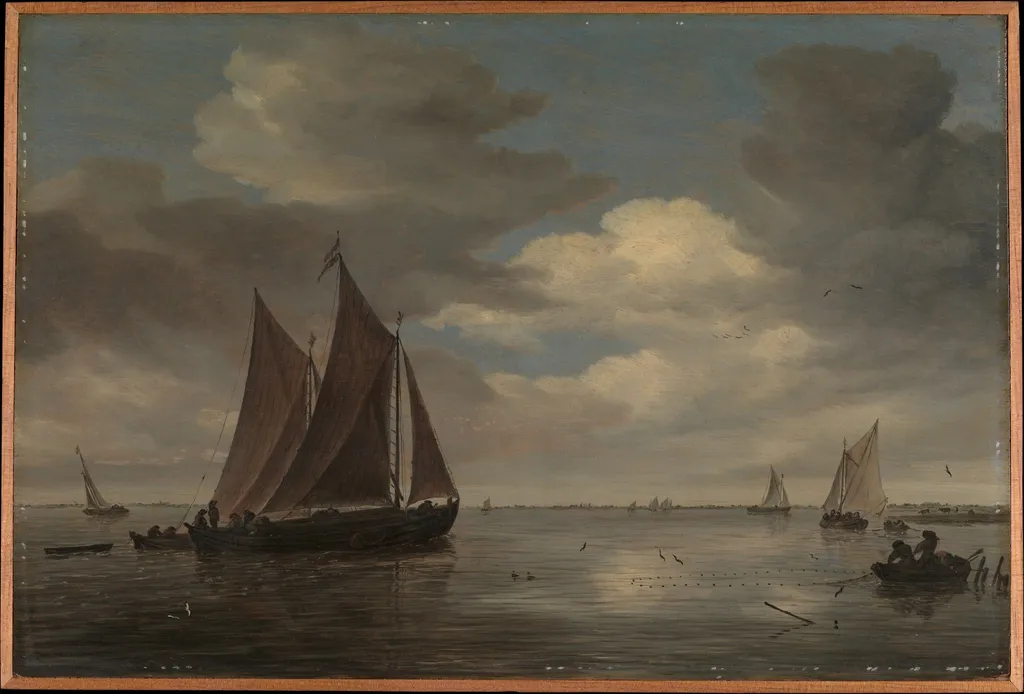 Fishing Boats on a River, by Salomon van Ruysdael, oil, 1660