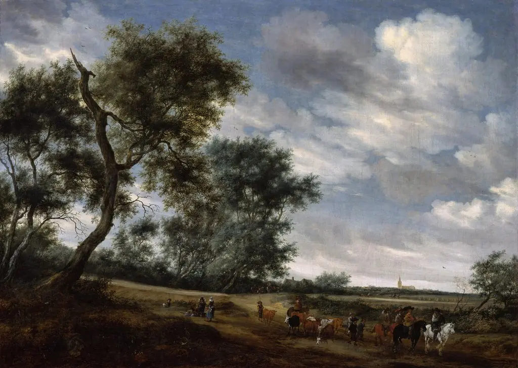 Landscape with robbers and their booty on a track, by Salomon van Ruysdael