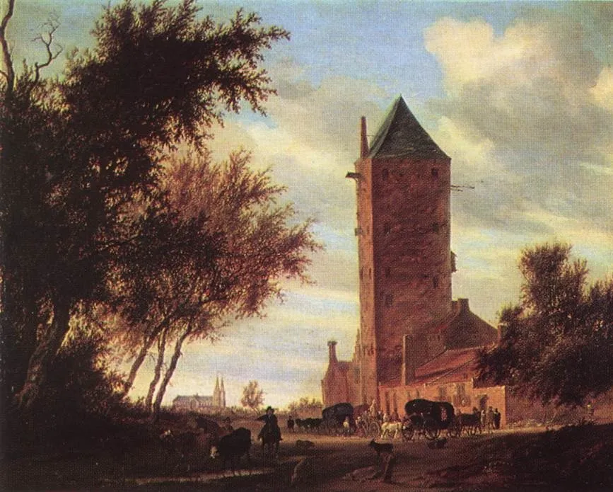 Landscape with the 'Plompetoren' in Utrecht, by Salomon van Ruysdael, oil, 1650