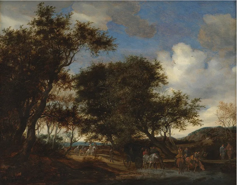 Landscape with Travellers Watering their Horses, by Salomon van Ruysdael, unspecified, 1659