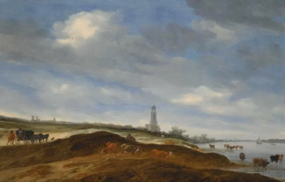 Landscape with view on Rhenen, by Salomon van Ruysdael