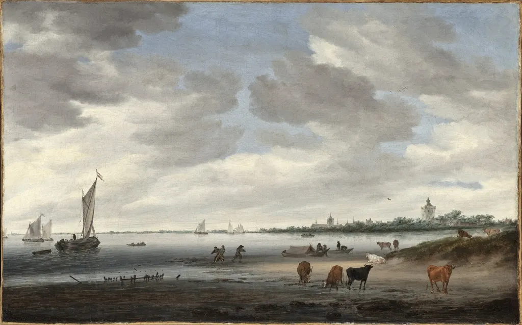 View of the River Lek and the Town of Vianen, by Salomon van Ruysdael, oil, 1668