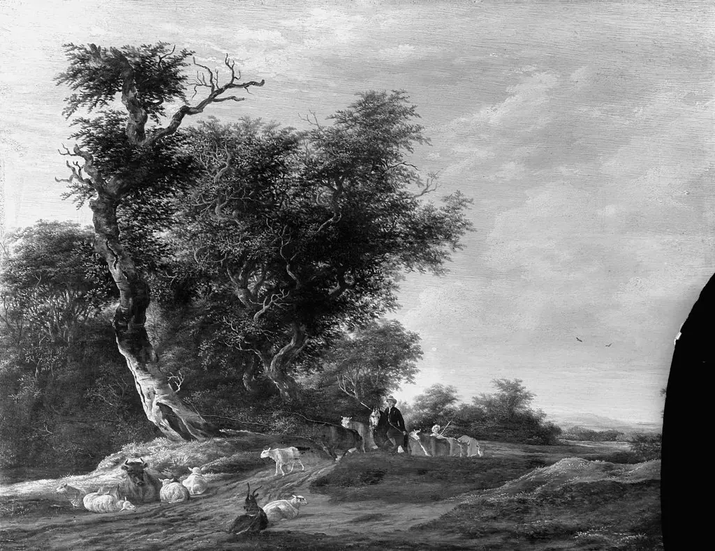 Wooded landscape with herd, by Salomon van Ruysdael