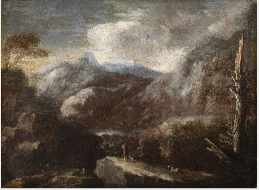A Mountain Landscape, by Salvator Rosa, oil, 1654
