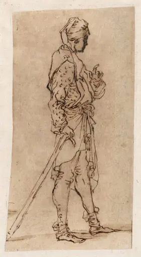 A Standing Man Leaning on a Stick, by Salvator Rosa