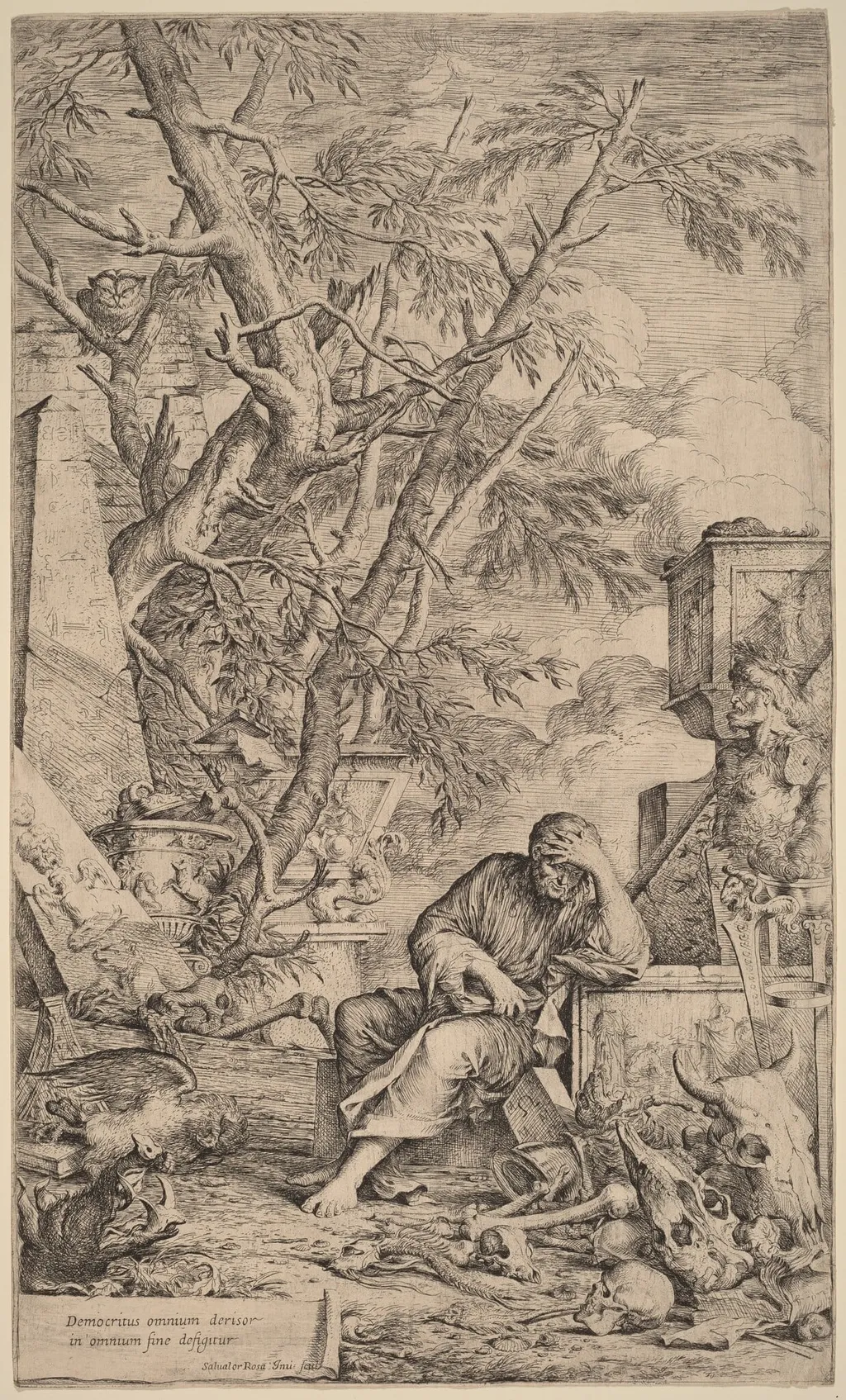 Democritus in Meditation, by Salvator Rosa, ink, 1662