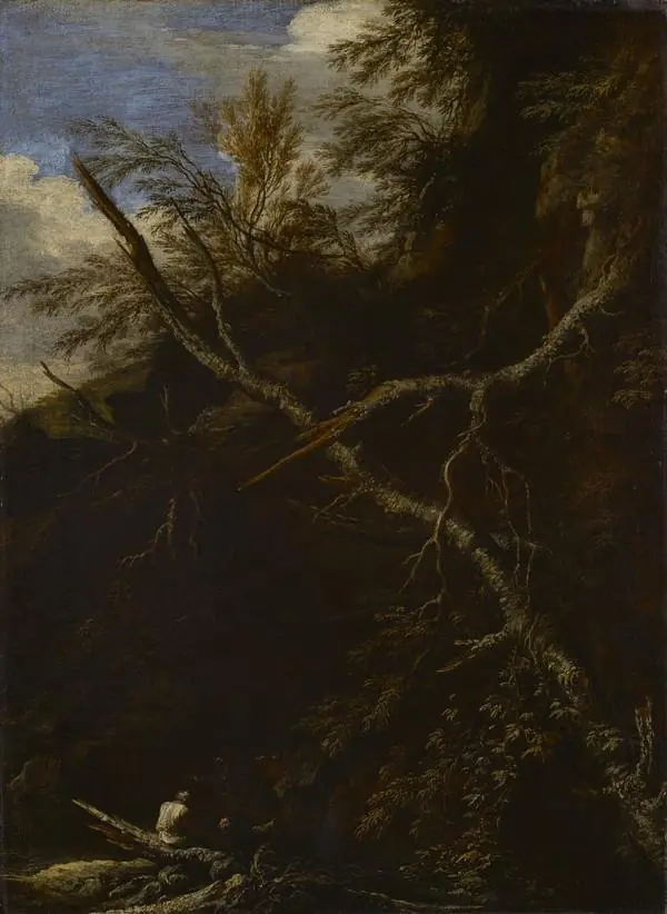 Desolate Landscape with Two Figures, by Salvator Rosa