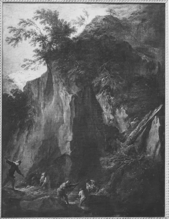 Felsenlandschaft, by Salvator Rosa, unspecified, 1644
