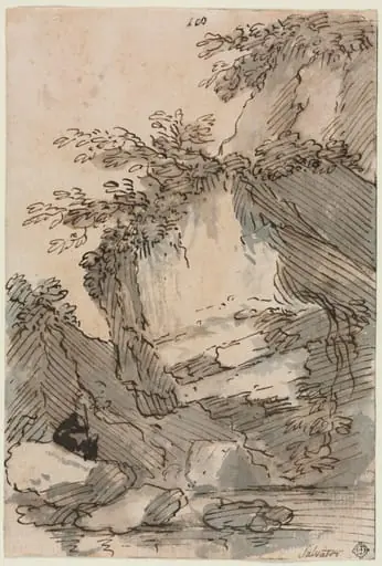 Figures by a Rocky Pool, by Salvator Rosa