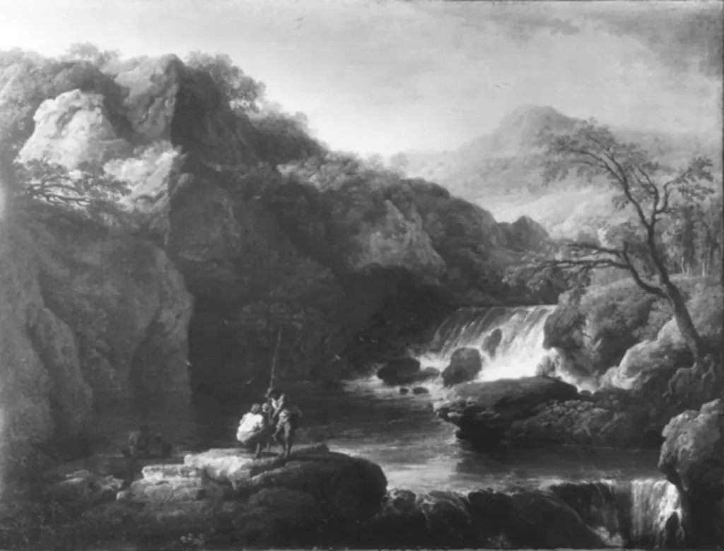 Gebirgslandschaft mit Fluss und Wasserfällen, by Salvator Rosa