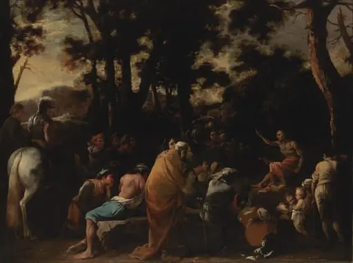 Johannes Kastaja saarnaa, by Salvator Rosa