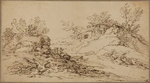 Rocky Landscape with a Rustic House, by Salvator Rosa