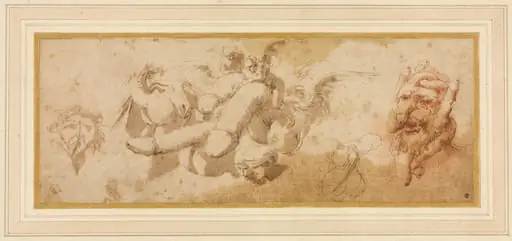 Sheet of Satirical Studies (Amorini Riding Phalli), by Salvator Rosa