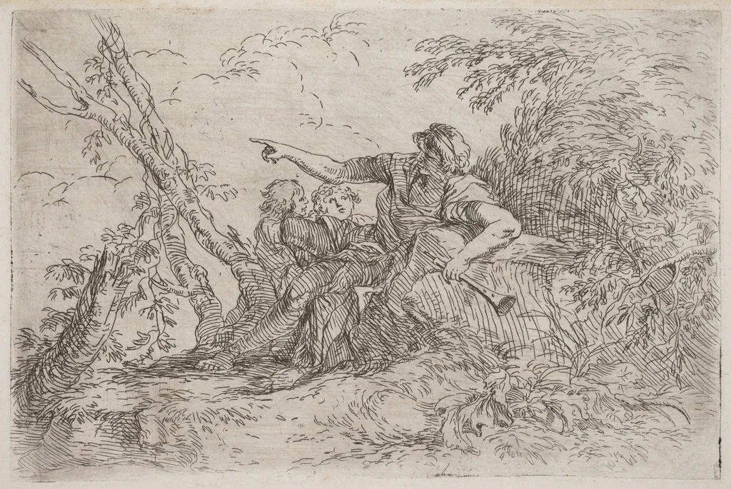 Shepherd in a Landscape, by Salvator Rosa, ink, 1660