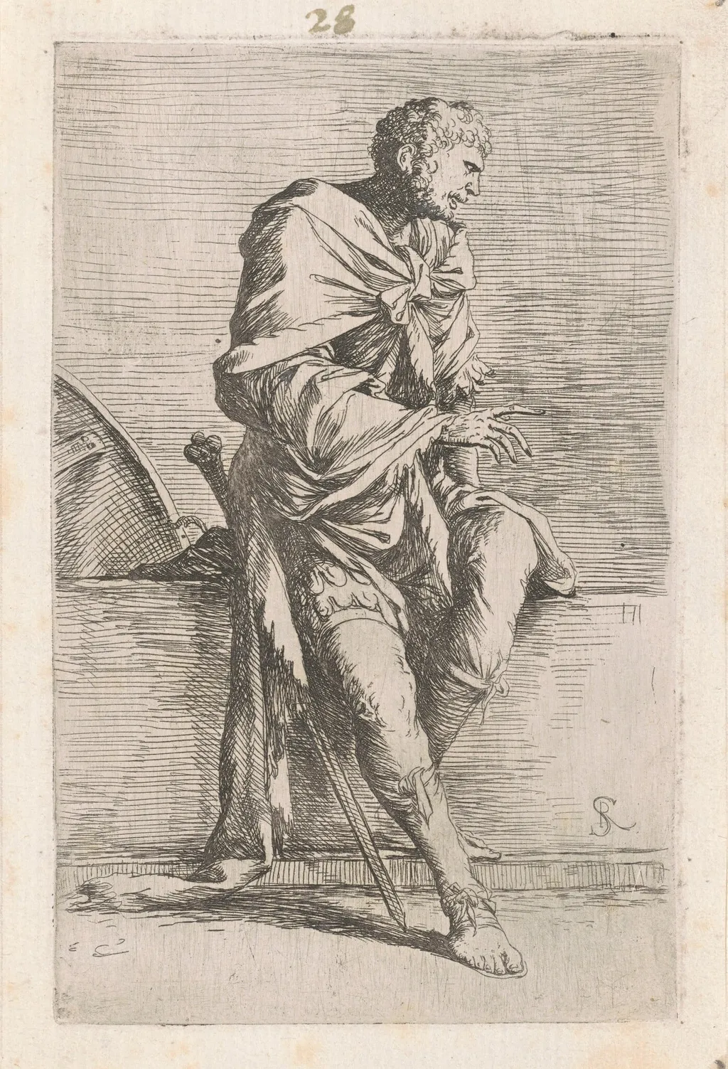 Soldier Seated, by Salvator Rosa, ink, 1644