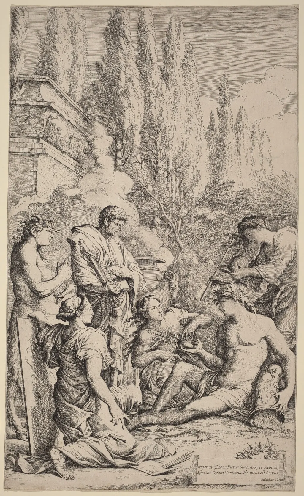 The Genius of Salvator Rosa, by Salvator Rosa, ink, 1644