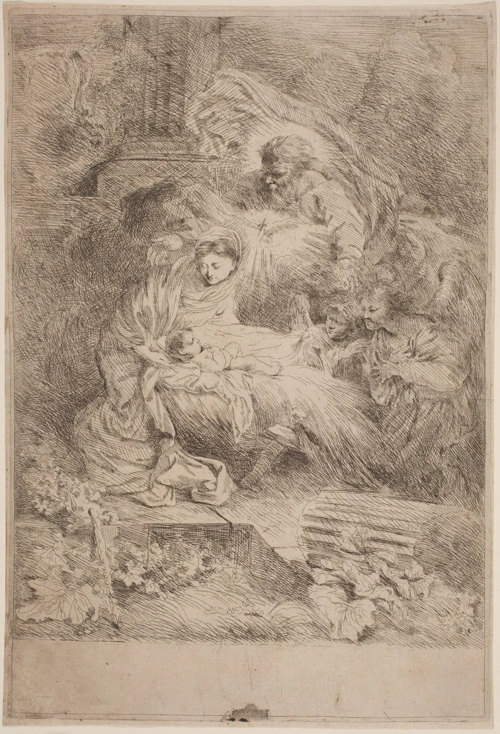 The Nativity with God the Father and the Holy Spirit, by Salvatore Castiglione, ink, 1645