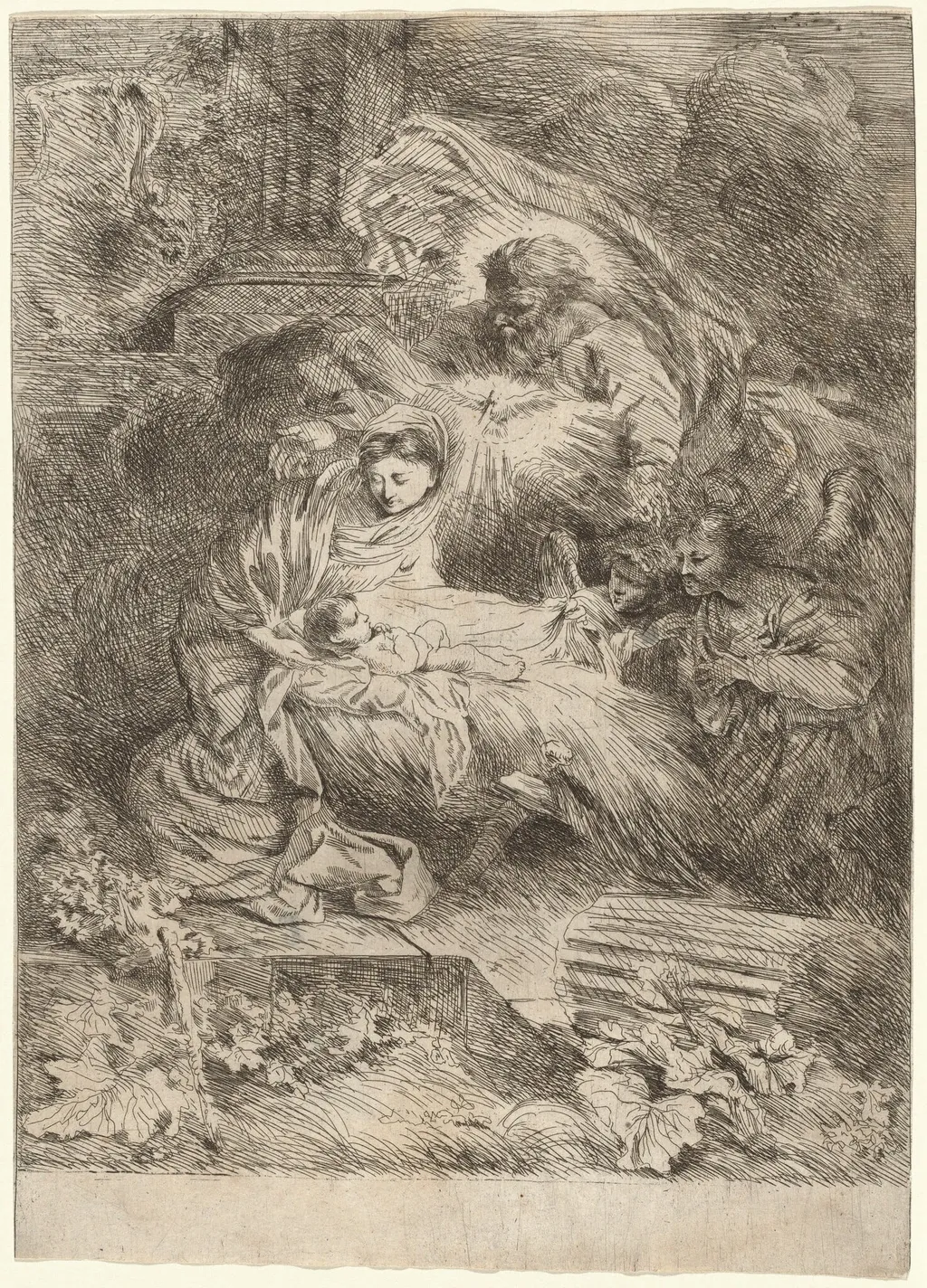 The Nativity with God the Father and the Holy Spirit, by Salvatore Castiglione, ink, 1645