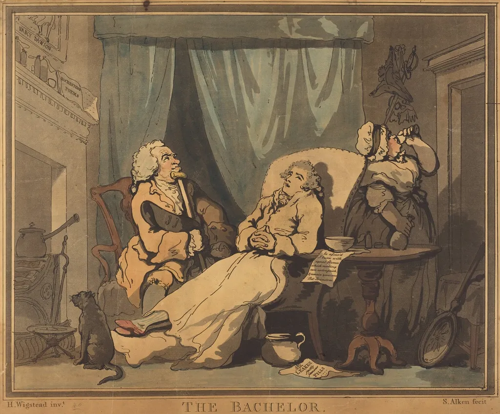 The Bachelor, by Samuel Alken, ink, 1786