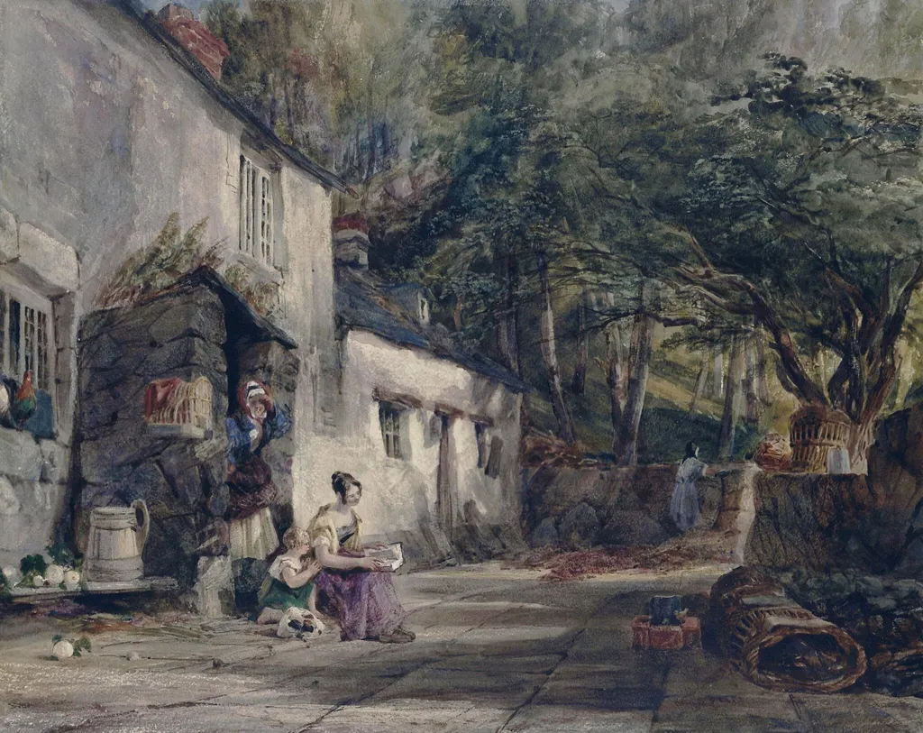 A Cottage in North Wales, with Figures, by Samuel Austin, watercolor, 1824