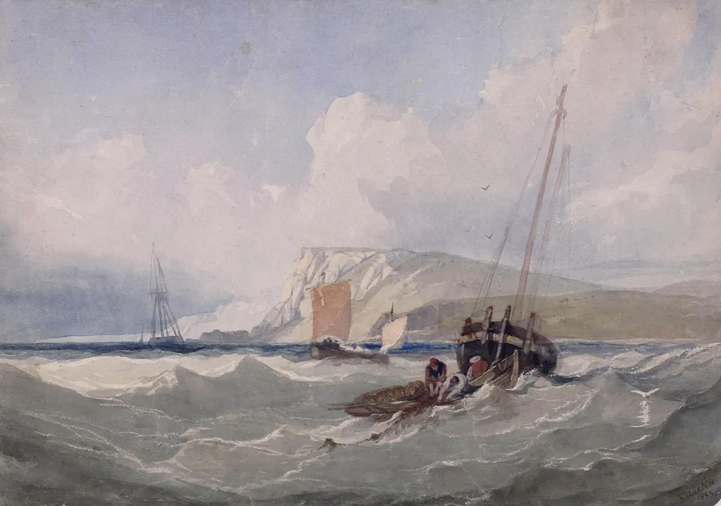 Fishing boat off Eastbourne, by Samuel Austin, watercolor, 1822