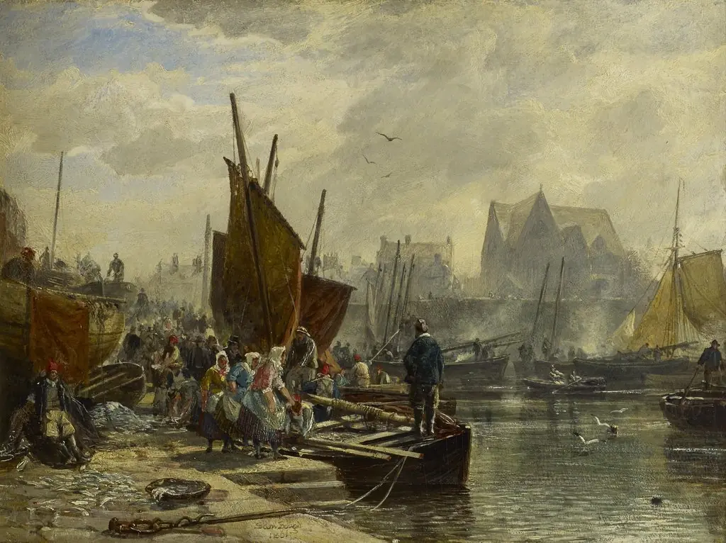 Unloading the Catch, Newhaven, by Samuel Bough