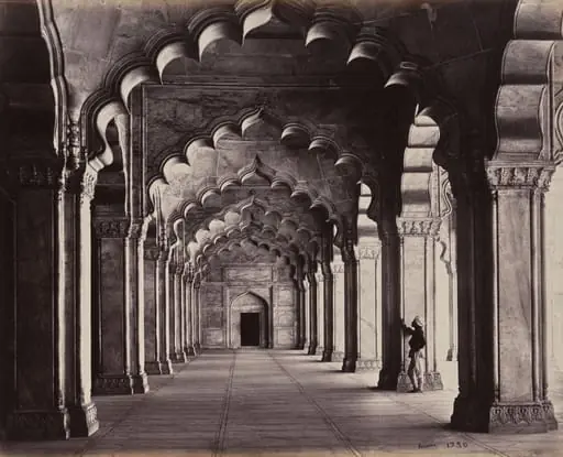 Agra. The Motee Hasjid in Pearl Mosque. View of the Entire Aisle, by Samuel Bourne