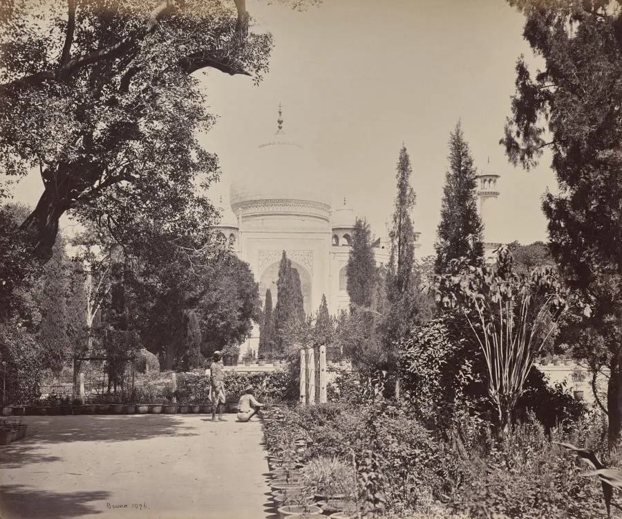 Agra. View of the Taj from the Garden, by Samuel Bourne, 1866