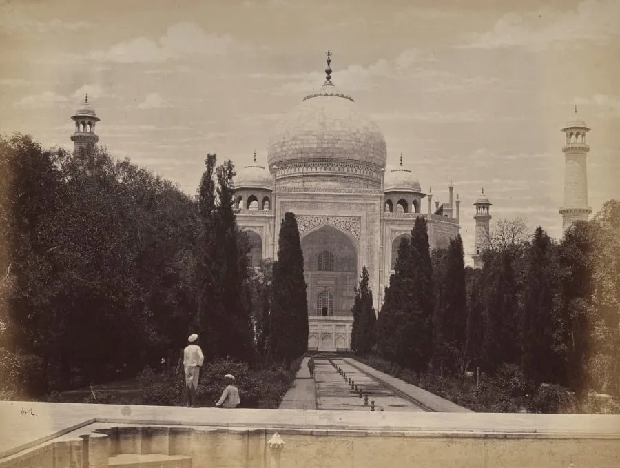 Agra. View of the Taj in Front of Nootkan (The Light of the World), Wife of the Emperor Akbar, View from the River, by Samuel Bourne, 1866