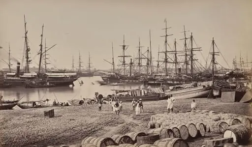 Calcutta. The Custom House Landing Place. Shipping in the River Hoogly, by Samuel Bourne