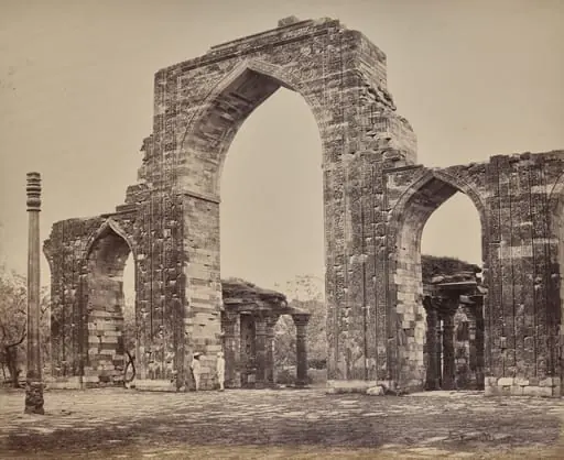 Delhi. Great Arch and Iron Pillar Near the Kootub Minar, Ruin of Old Delhi, by Samuel Bourne
