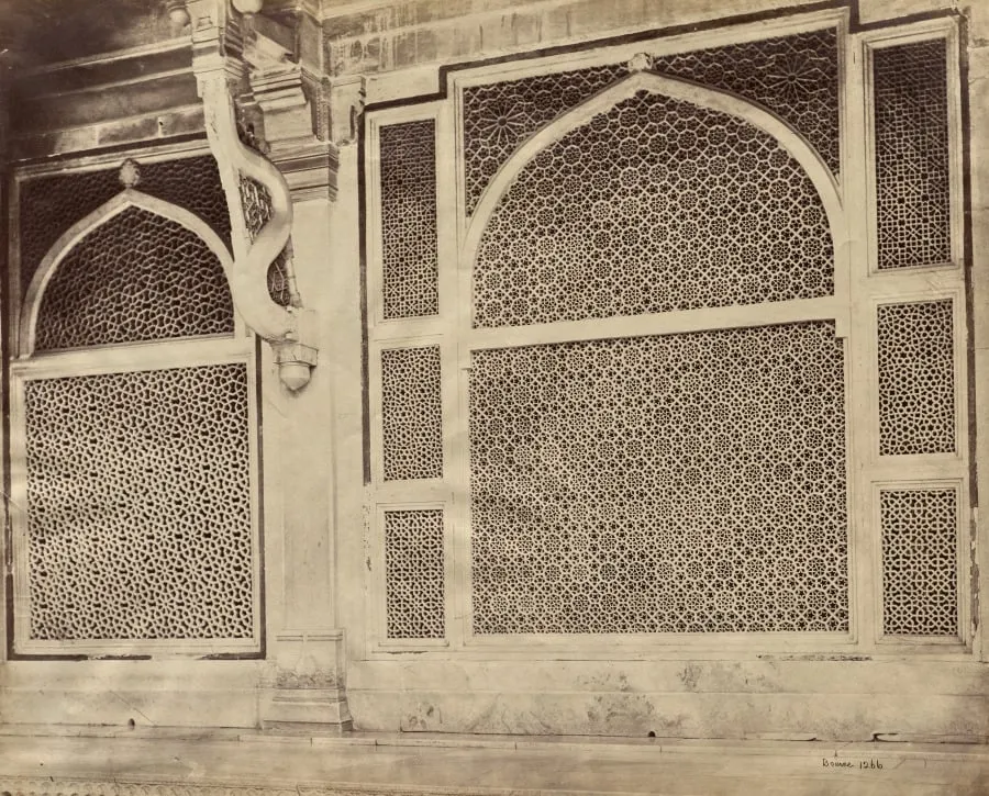 Futtypore Sikri—Two of the Marbled Screens in the Tomb of Sheik Selim Chisti, by Samuel Bourne, 1866