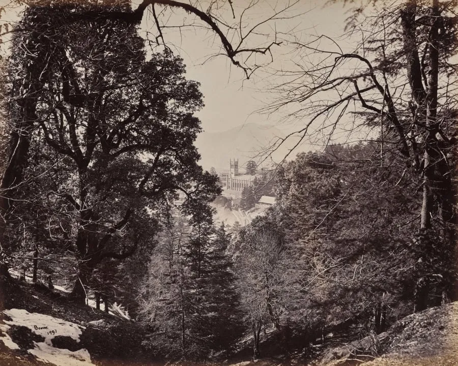 Shimla. The Church Through the Trees, from Jakko, by Samuel Bourne, 1866
