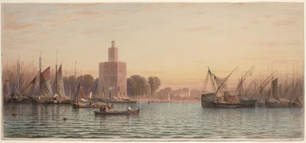 The Harbor of Seville, by Samuel Colman, gouache, 1867